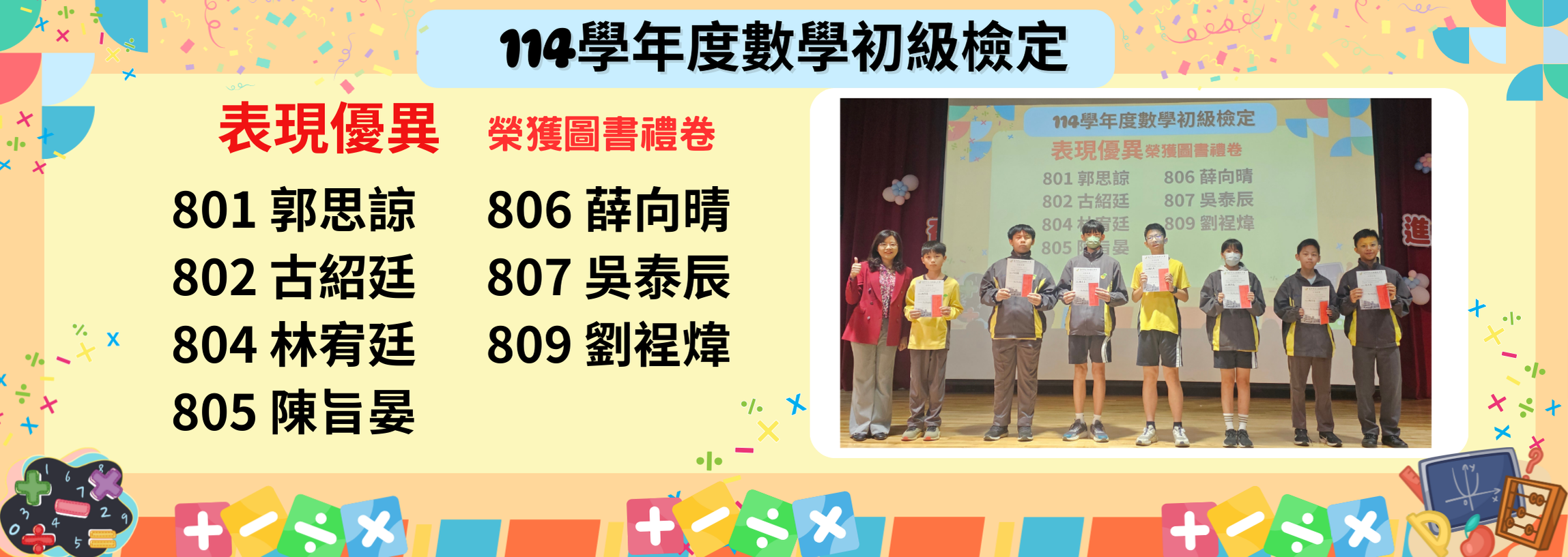 11401數學初級檢定-表現優異